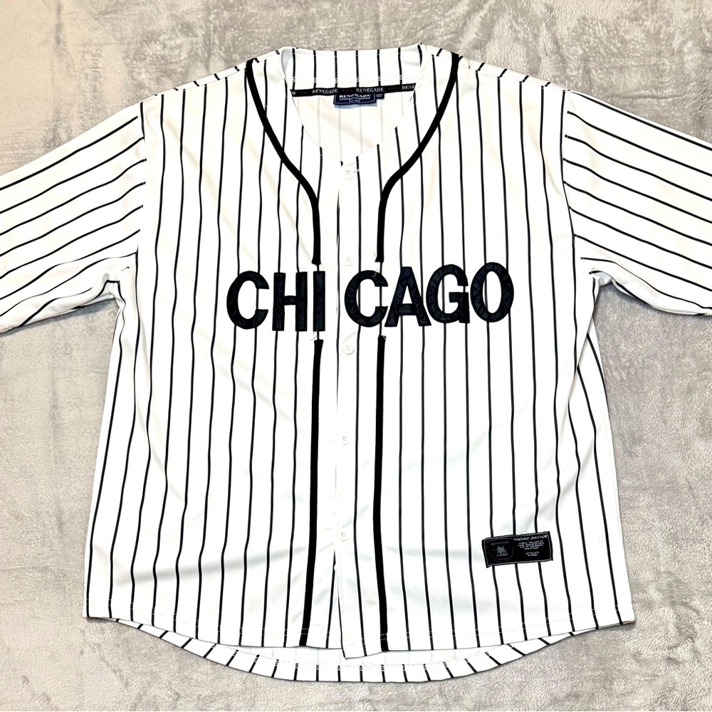 Chicago MLB White/Blue Striped Renegade Stitched  Jersey Size 2XL